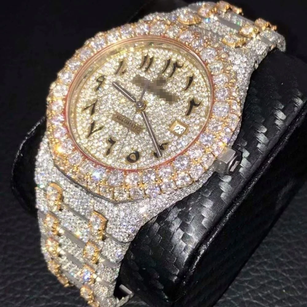 

oumee Stainless Steel Iced Out Baguette Zircon Diamond Watch Mens Men Luxury Watch Custom Iced Out Cz Moissanite Watch, Silver / gold