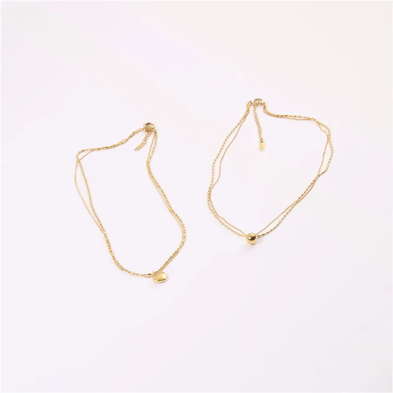 

Jewelry 18K Gold Plated Double-layer Ball&Heart Pendant Choker Necklace Stainless Steel Jewelry Wholesale, Gold color