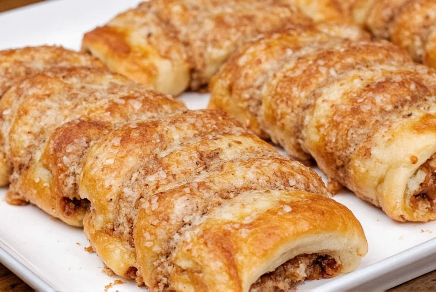 Homemade version of cinnamon pull apart rolls arranged in baking dish with icing drizzled on top