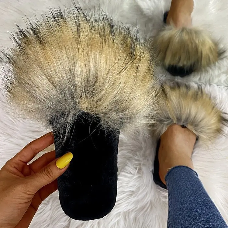 

Manufacturer Ladies Slippers 2021 Casual Comfortable Flat Fur Sandals Outdoor Trendy Faux Fur Slides