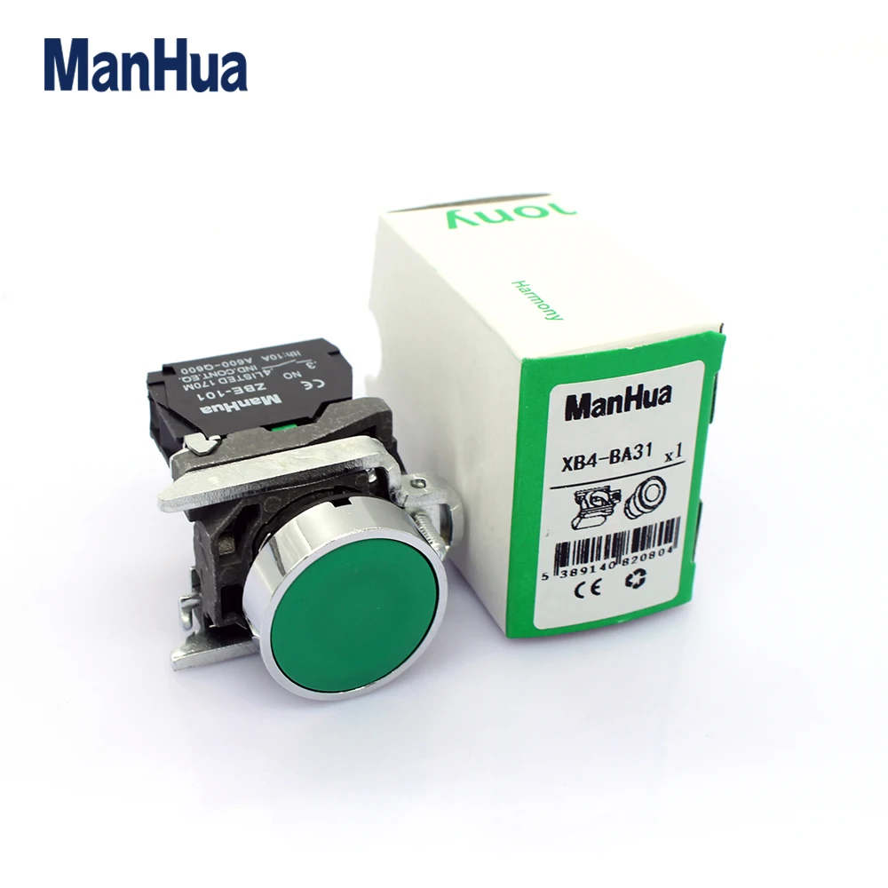 Manhua Spring Return Push Button Xb4ba31 22mm Green Flush Pushbutton