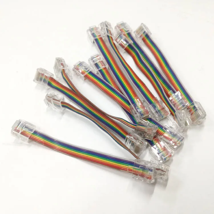 Custom Wire Harness 10cm 8 Pin Rj45 To Rj45 Flat Ribbon Cable Rainbow