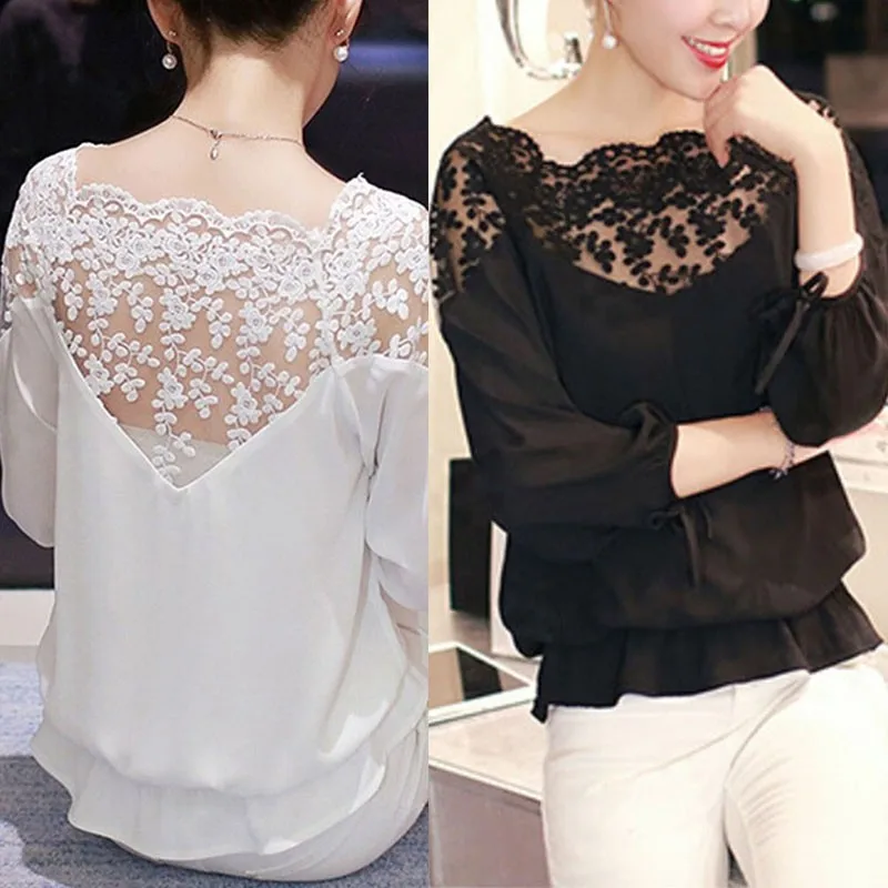 

NEW Ladies Girl Women 3\4 Sleeve Lace Hollow Casual Chiffon Blouse Crop Tops