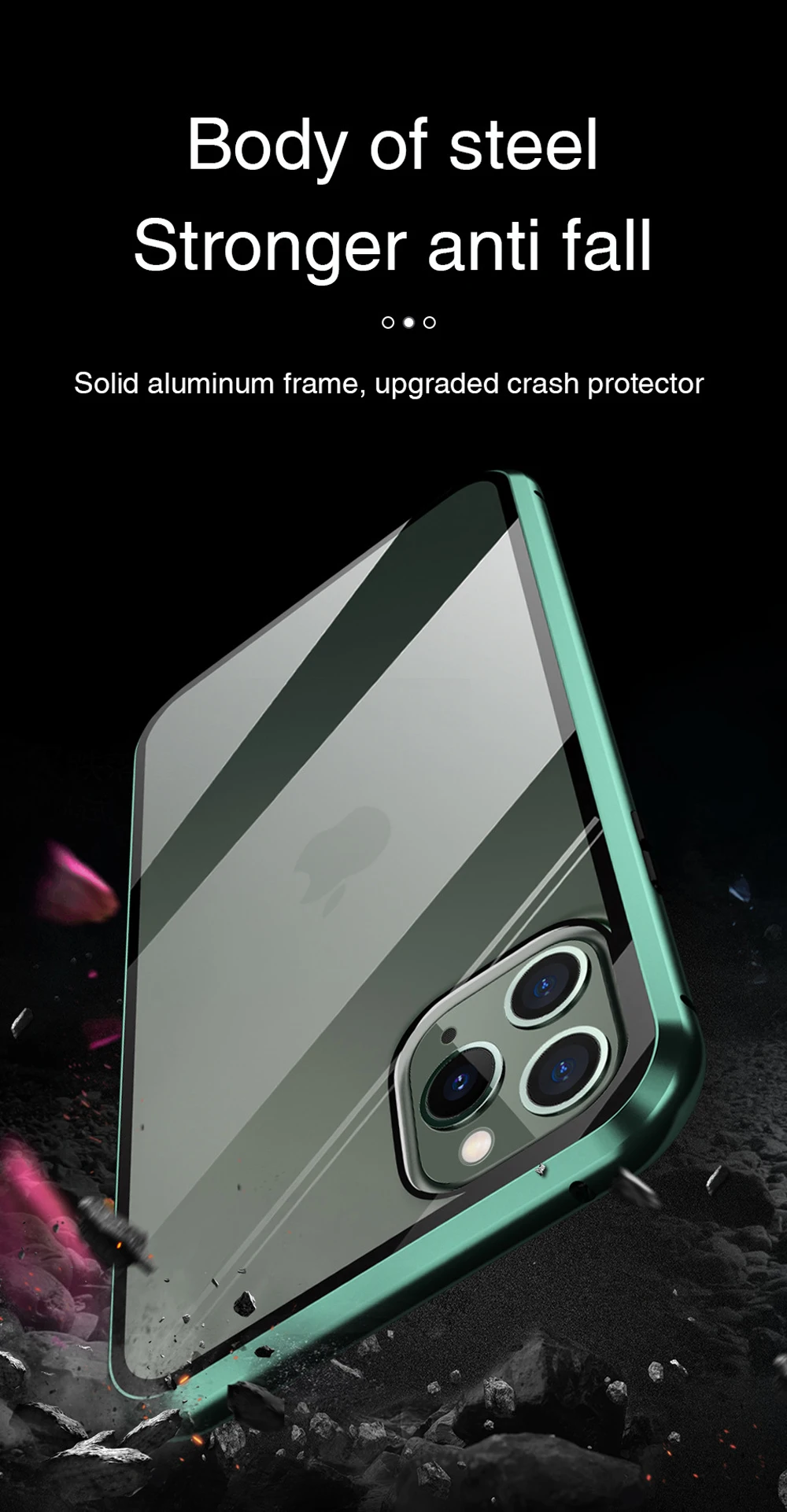 Aluminum Material Tempered Glass Case Screen Magnetic protective Cover Phone 11 Pro Max Case