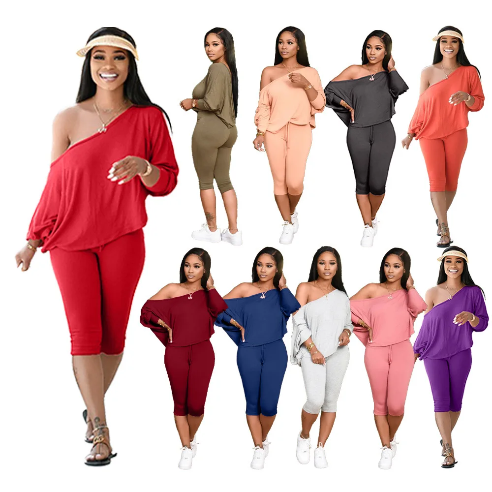 

J8646 2 piece set 4xl women plus size cotton girls sexy shorts set two piece women clothing set