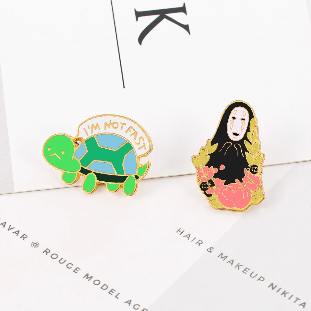 

Tortoise Spirited Away No Face Man Brooch Enamel Pins Miyazaki Hayao Japan Anime Brooches Hard Badge Lapel Pin Backpack jewelry, As picture show