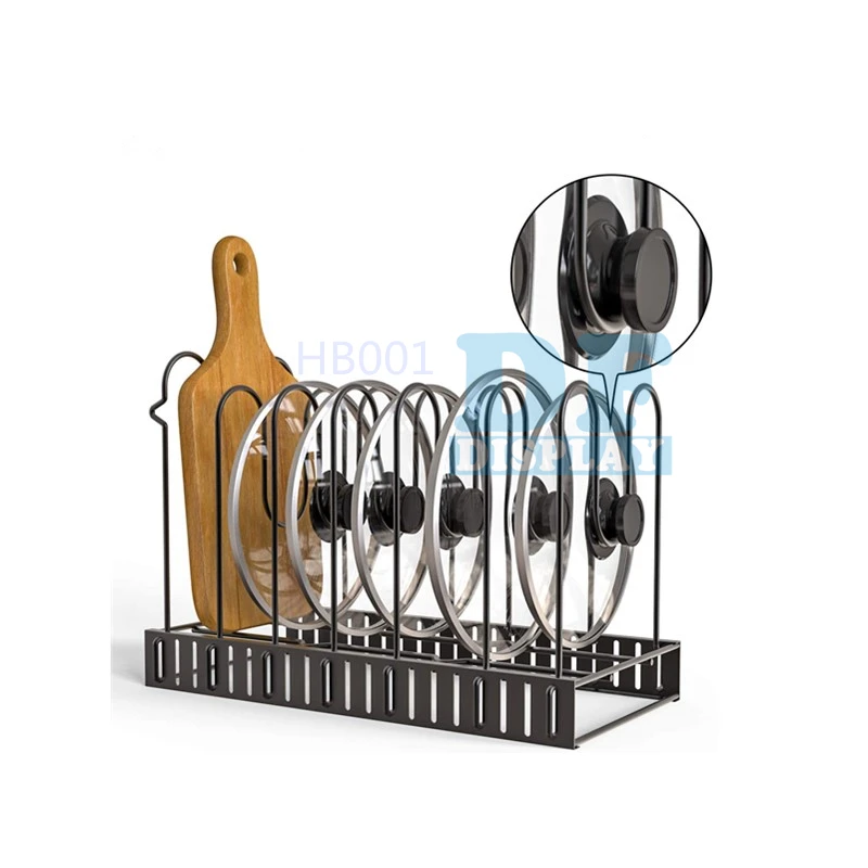

HB001M Pot Rack Organizer Black Metal Kitchen Cabinet Pantry Pot Lid Holder, Black or custom