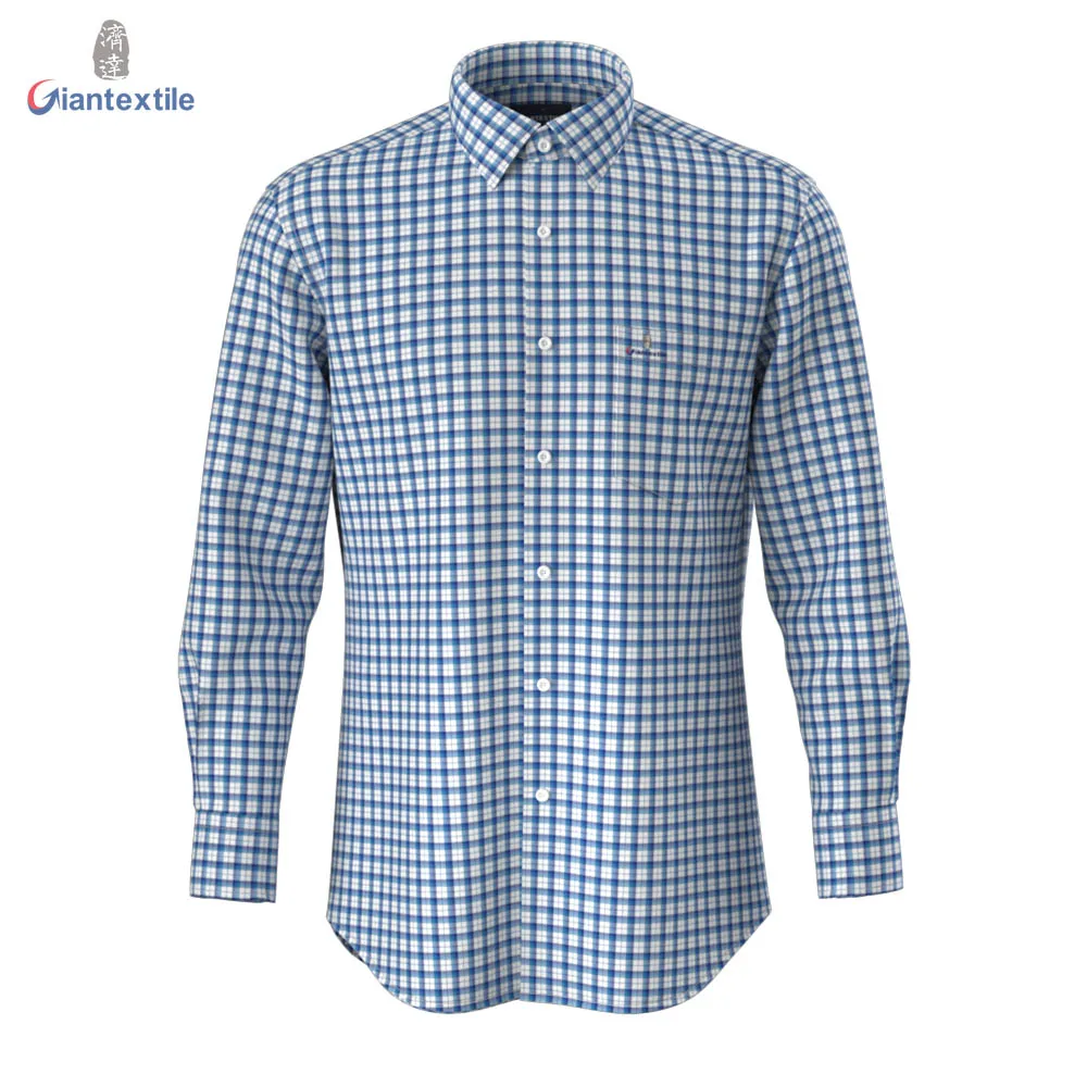 

Men's Shirt 100%Cotton Blue Yarn Dyed Plaid Long Sleeve Casual Durable Comfortable Shirt