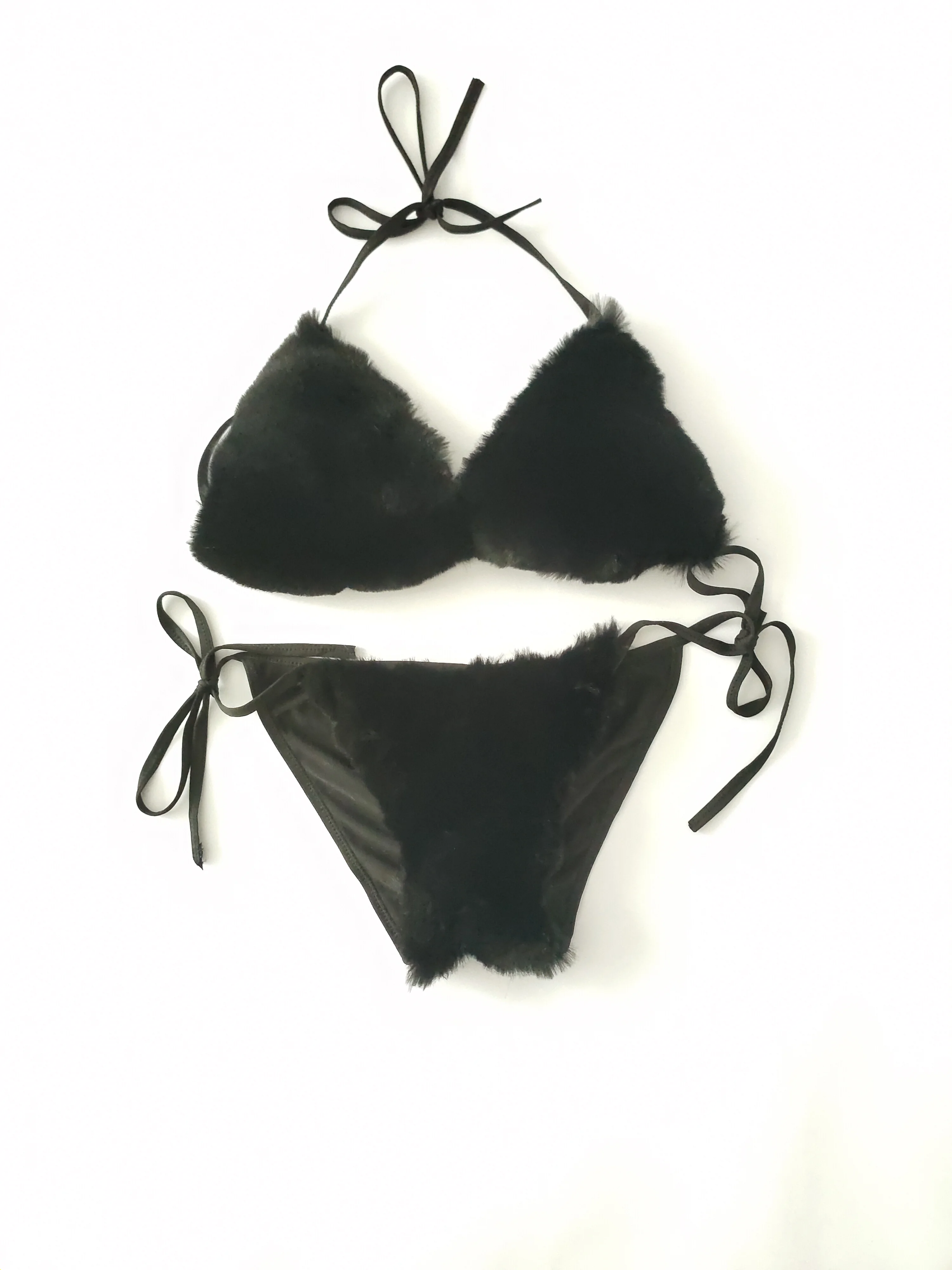 10 Pure Colors Fluffy Faux Rabbit Fur Bra Underwear Fur Slides Slippers