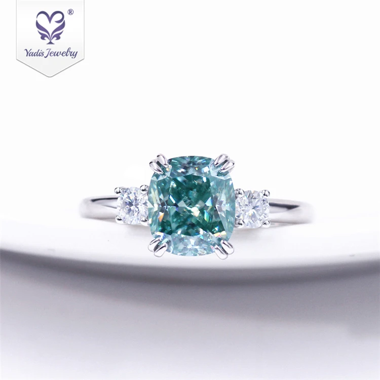 

Tianyu 3 Gemstone Jewelry Finger Cushion Cut Moissanite 925 Silver Rings In Gold Plated