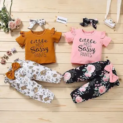 

Sets 3pcs Letter Printed Clothing Outfits Floral Trendy Girl Clothing