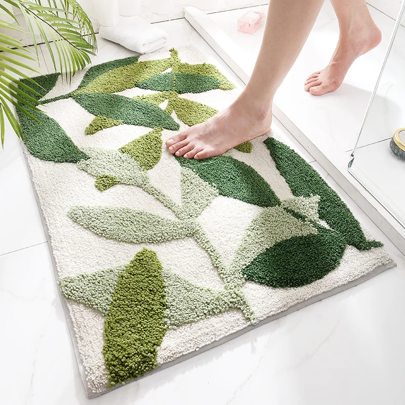 

Spot Leaf Bathroom Rugs Non-Slip Soft Microfiber Water Absorbent Machine Washable Entrance Door Mats Indoor Bathroom Carpet