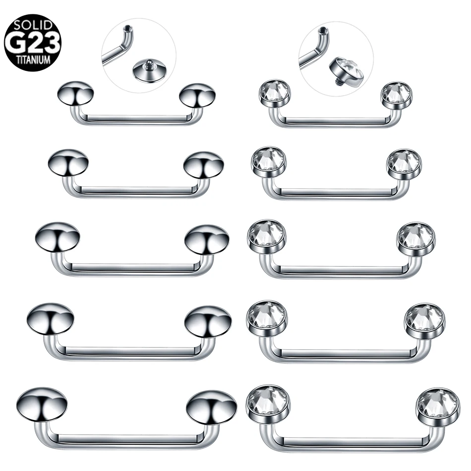 

Surface Bar With Disk Tops &CZ Gem G23 Titanium Barbell Surface Piercing Dermal Anchor Piercing Body Jewelry, Silver color