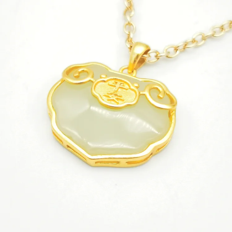 

2020 hot white jade stone sterling silver fashion hetian jade chinese pendant necklace