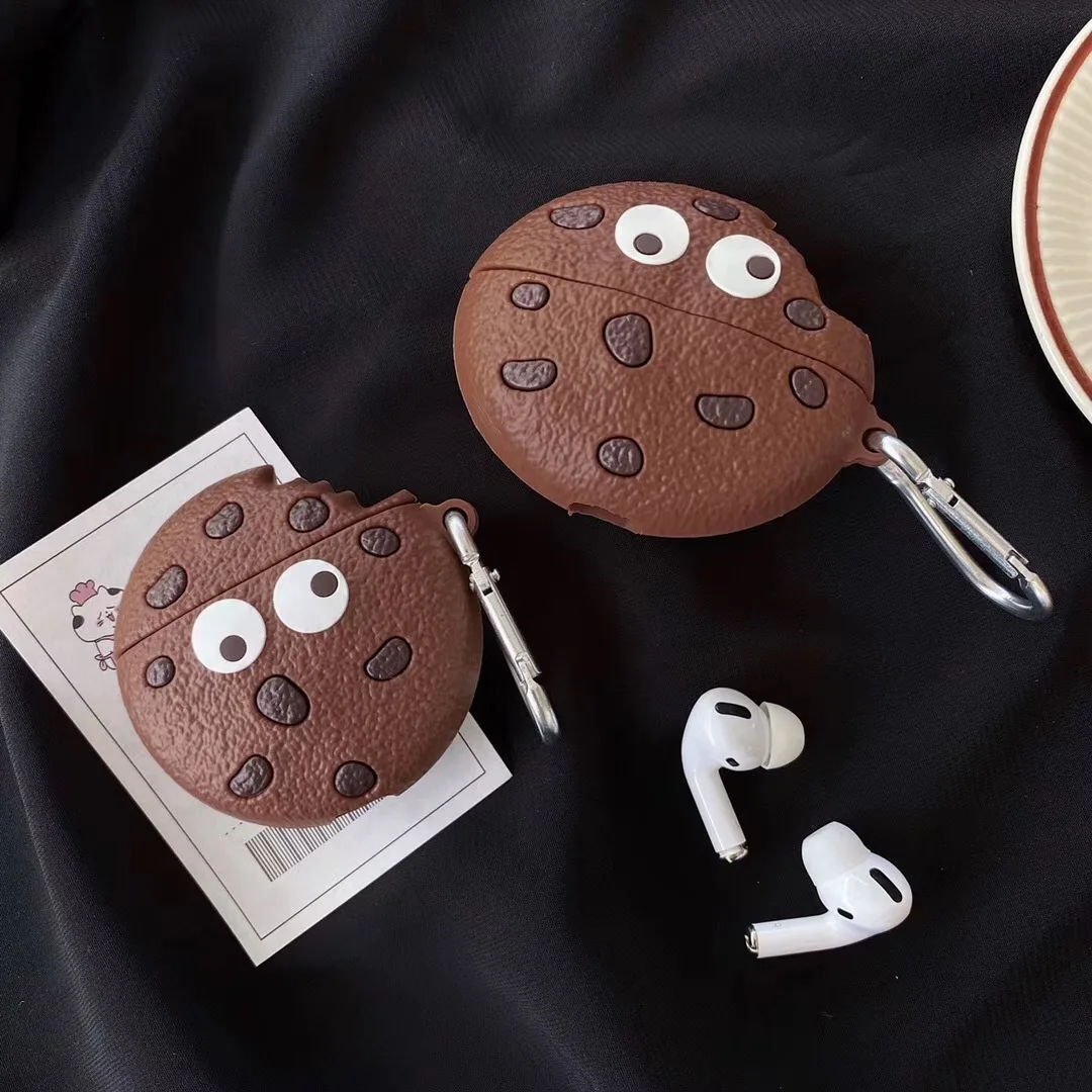 

Cute Funny Realistic Chocolate Cookie 3D Wireless Earphone Case for Airpods 1 2 pro Cover, Brown