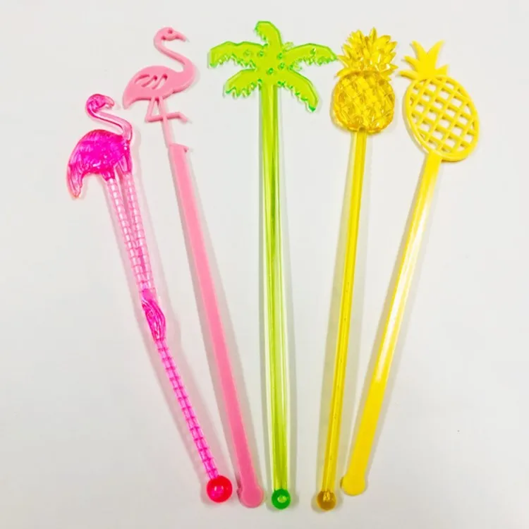 

DYS052 PS Plastic Cocktail Stick Fruit Pineapple Coconut Tree Flamingo Shape Blender Bar Blender Swizzle Sticks, Multi-color