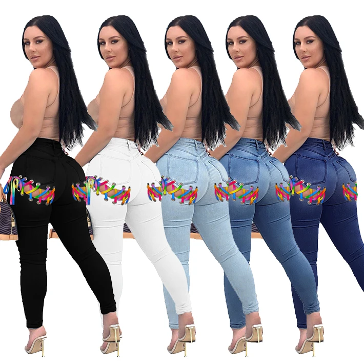 

Ladies Sexy Lace Up Jeans Women Ripped Denim Jeans Pants, 5colors