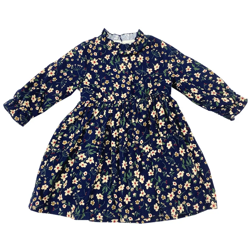 

autumn winter 2021 long sleeve yellow button children princess skirt flowers baby thickening girls dresses for new style, As pic shows, we can according to your request also