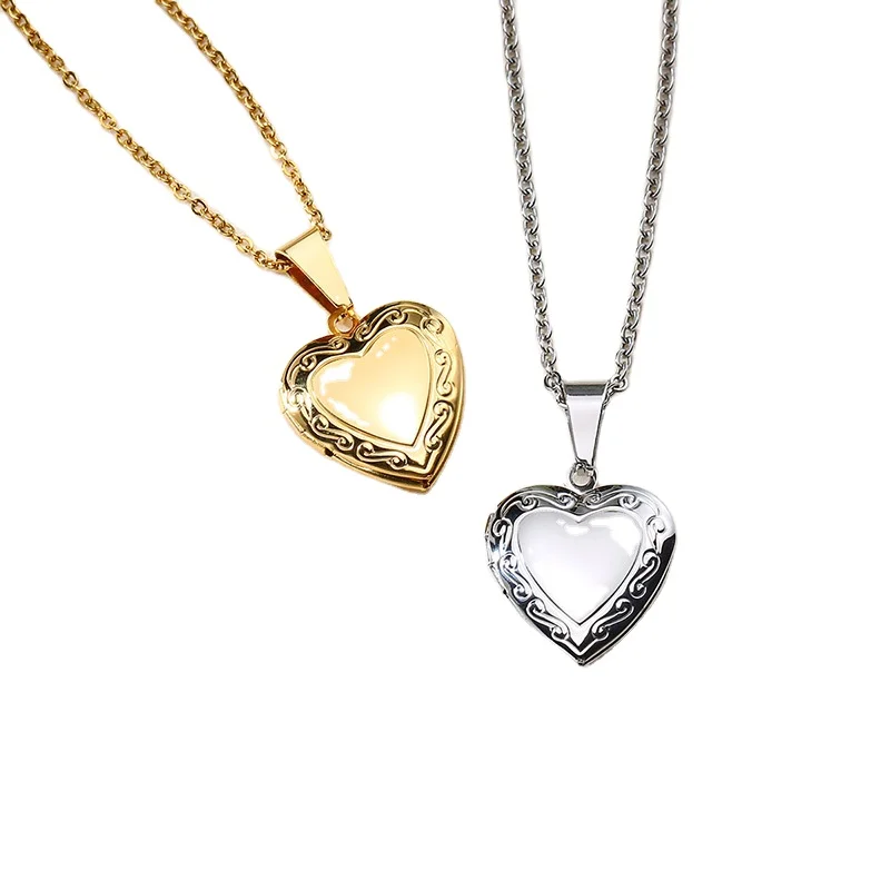 

Energinox golden Open and close zircon Stainless Steel Custom Locket Heart Shape Photo couple Necklace