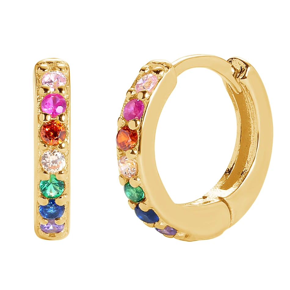 

Fine Jewelry 925 Sterling Silver Rainbow Pave Huggie Earrings 18K Gold Vermeil Hoops Earrings Colorful Rainbow huggies