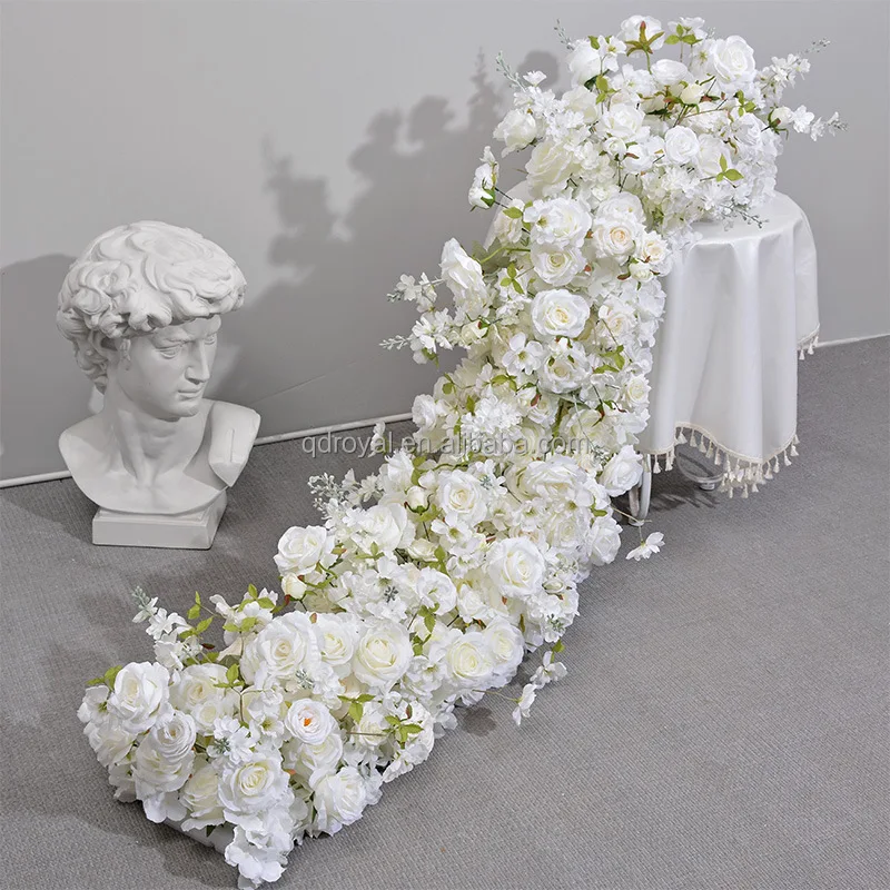 Hot Selling Artificial Flower Rose White Floral Runner for Arch Wedding Centerpieces and Table Decoration Flower Runner