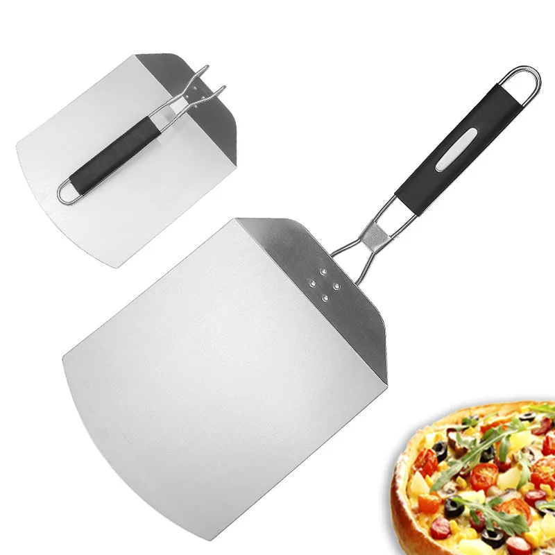 

Stainless steel folding pizza shovel Rubber-plastic handle square cake safe transfer shovel Baking tool cake shovel