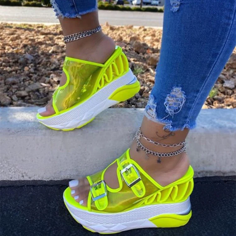 

2020 fashion trendy clear upper wedge thick chunky sole women sandals big size 43