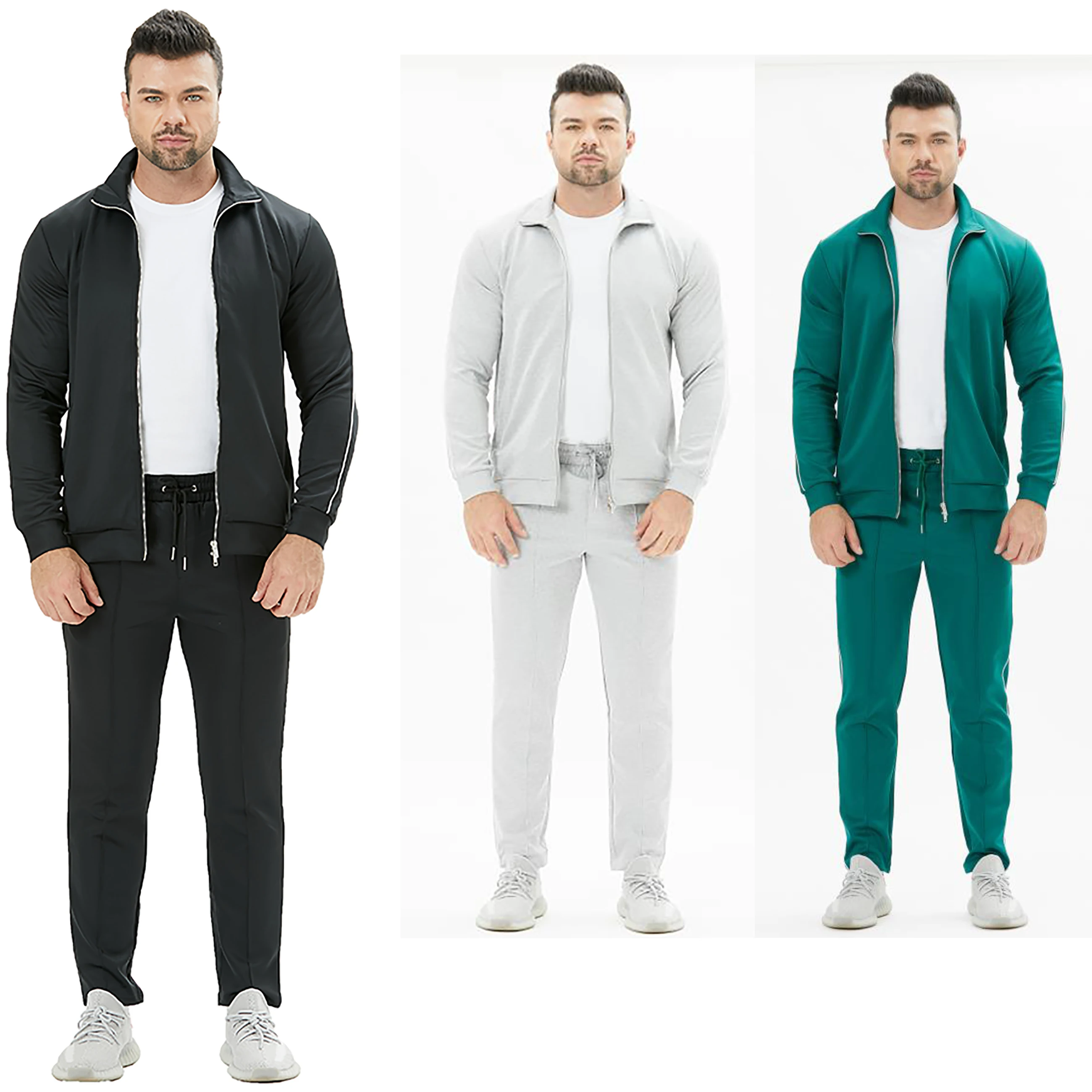 

2021 Wholesale High Quality Jogging Suits Men's Zipper Up Men Jogging Two Piece Jogger Set, Picture