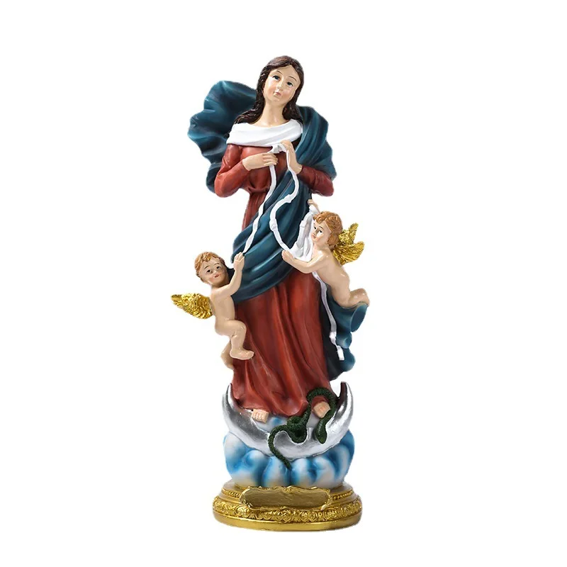 

Time Slow 1pcs Catholic Church Resin Crafts Statue Home Decor Virgin Mary Two Angel Decor Religious Decor Christmas Coloful Gift, Color mixing