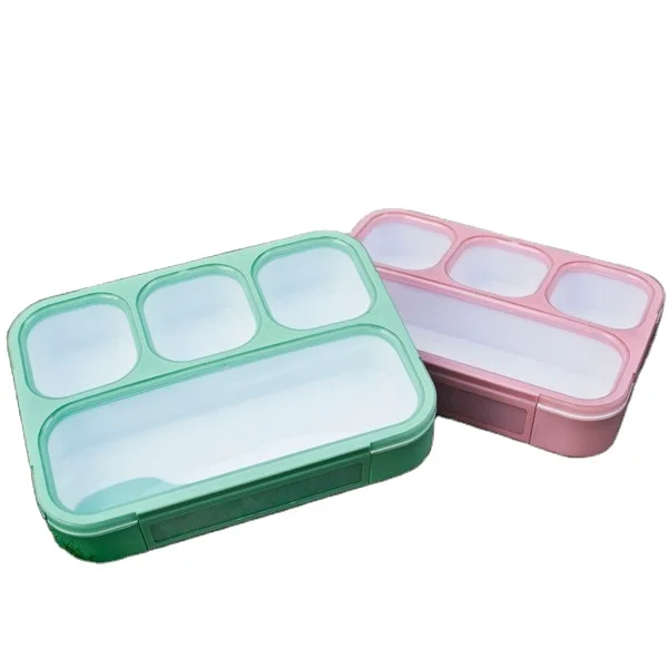 

LULA Cheap Lunch Box Manufacturer Reusable 4 compartments Food Container Leak-Proof Plastic Lever Bento Box for Kids