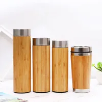 

Zogift engrave logo 100% original ecological natural wooden flask bamboo stainless steel thermos water bottle