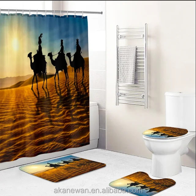 

Bathroom 4pcs Mat Set Shower Curtain Set
