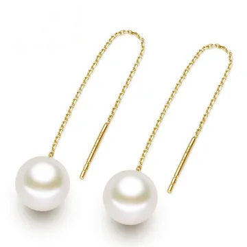 

NINE'S AAA Grade Natural Freshwater White Real Genuine Round  18K Yellow Gold Pearl Earrings, Gold/rose gold