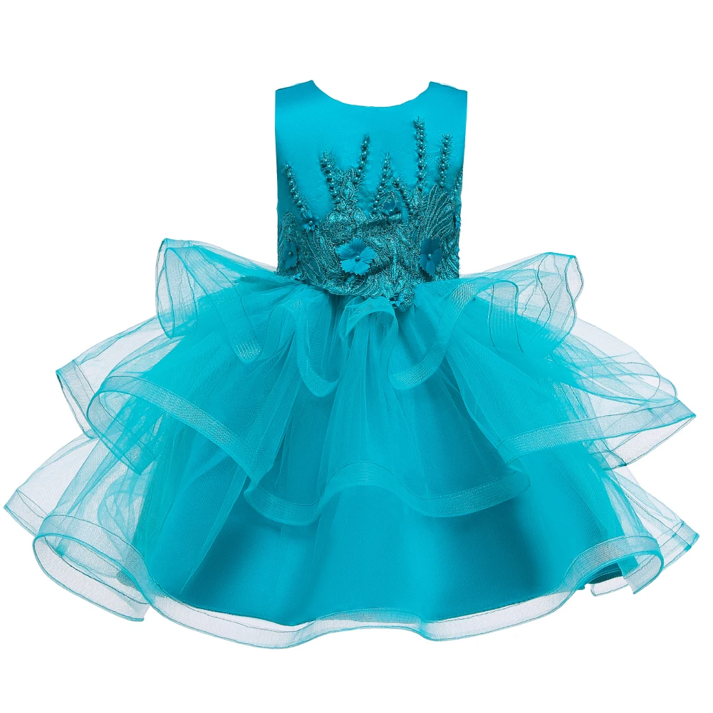 

KYO Lovely Flower Girl Cake Skirt Dress Mesh Tutu Puffy Kid Evening Dress For 6 Years Old Layered Girl Bridesmaid, Sky blue ,rose , pruple ,lake blue ,bean powder