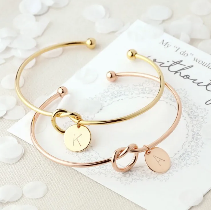 

Xunbei Wholesale Gold Plated Knot Bangle Stainless Steel Letter Charms For Bracelet, Silver, gold