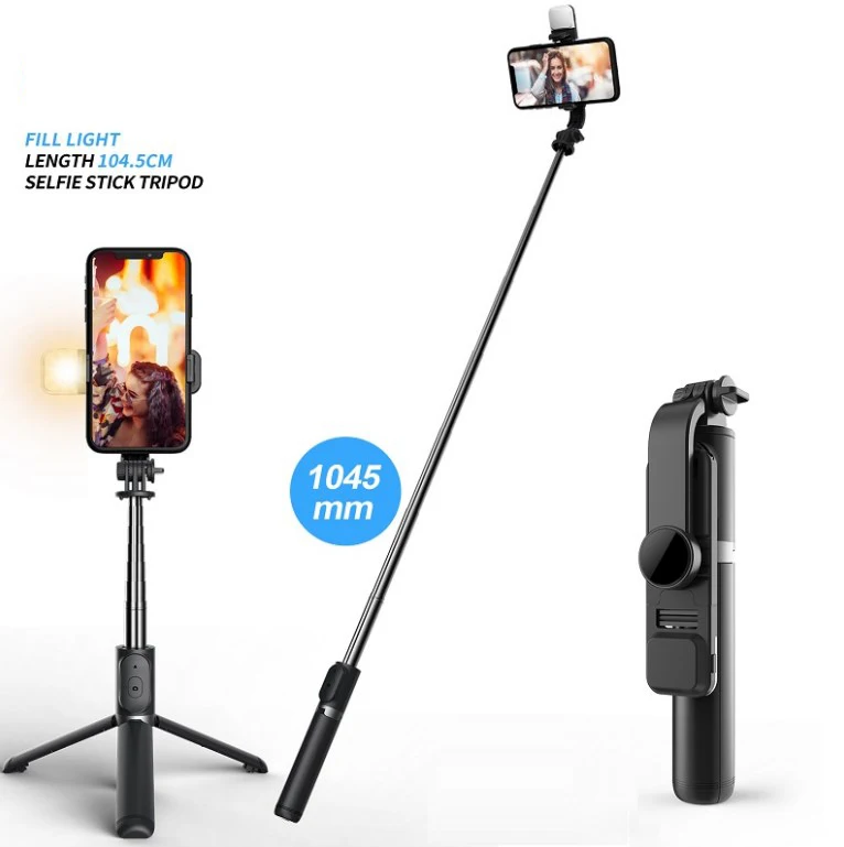 

2021 Hot Sell Wireless Blue tooth Selfie Stick Foldable Mini Tripod With Fill Light Shutter Remote Control Wireless Selfie Stick, 2 colors