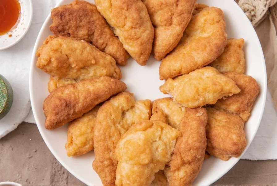 Sopapillas on a plate with honey and cinnamon sugar