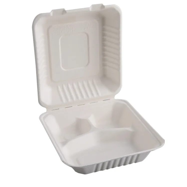 

Disposable Biodegradable 9inch 3 compartment sugarcane box bagasse food container