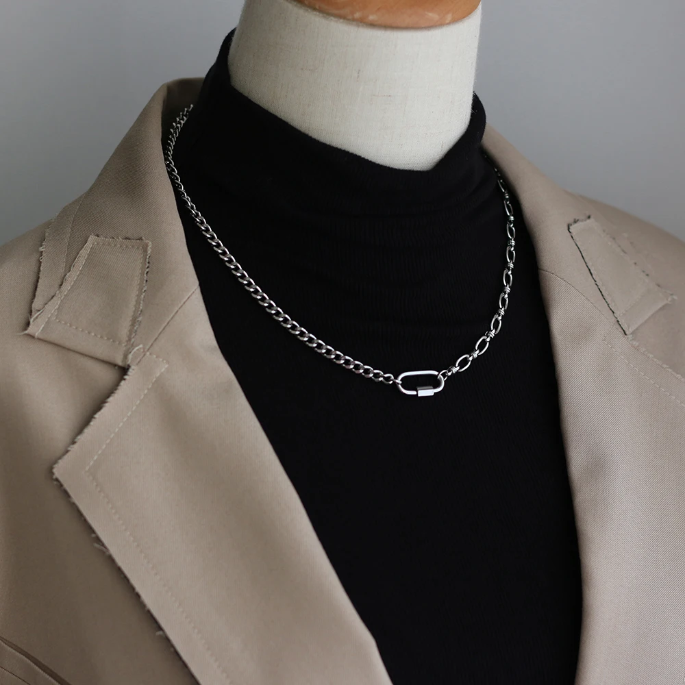 

Factory Wholesale Women Necklace Chunky New Creative Punk Jewelry Stainless Steel Circle Geometric Necklace Cuban Chain