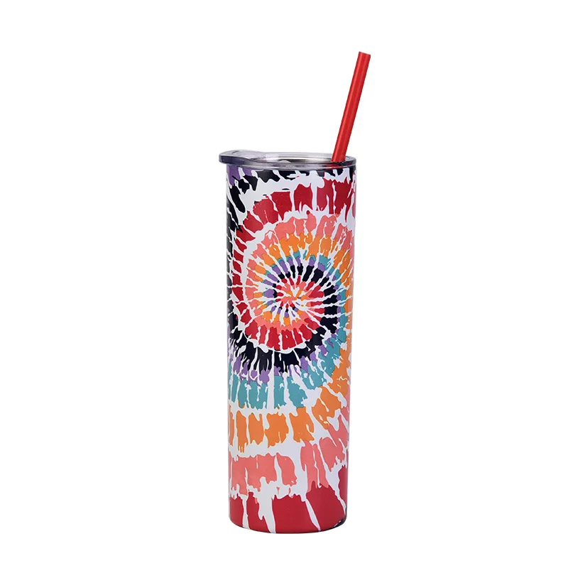 

2021 High Quality Durable Tie Dye 304 Stainless Steel Tumbler Sublimation Skinny Vacuum Tumbler Water Bottle With Lid And Straw, Customized color