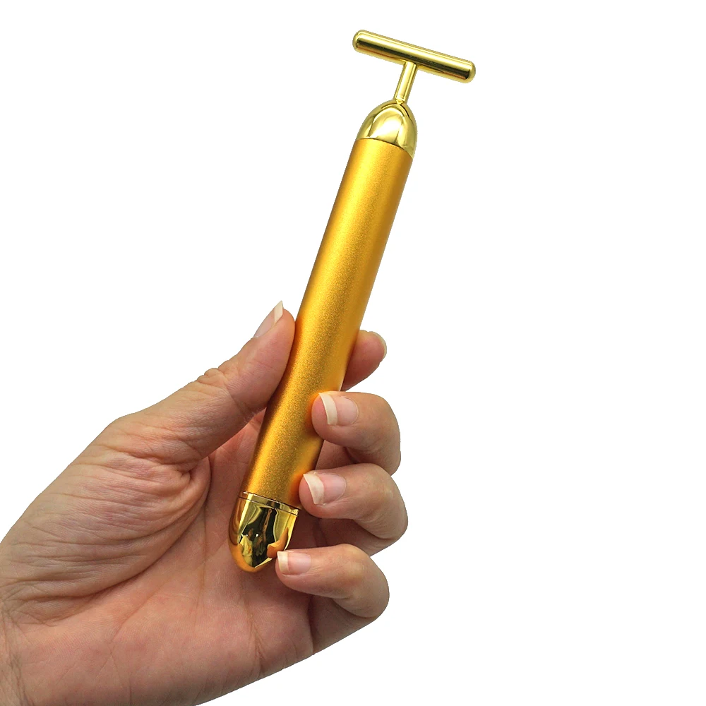 

High quality T shape 24k battery supply massage machine skin care tools gold energy beauty bar