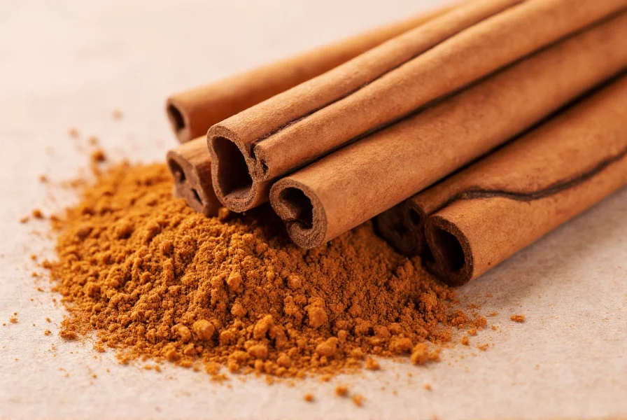 Close-up of cinnamon sticks and powder showing natural spice texture for health benefits illustration