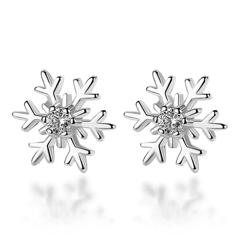 

Korean version of snowflake earrings female hollow earrings silver-plated earrings women's Christmas gifts zircon earrings