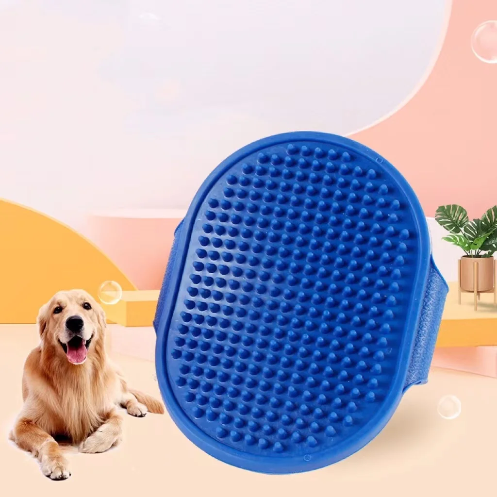

Silicone Pet Grooming Brush For Bathing Massage Brush Rubber Shampoo Comb With Adjustable Ring