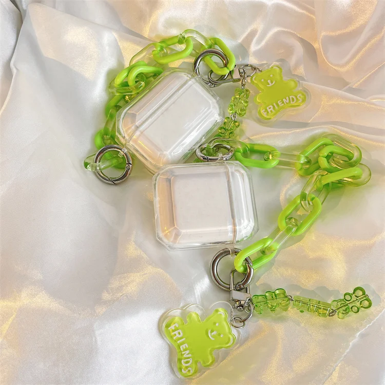 

Cute Fashion Glitter Clear Transparent Bear Chain Case Soft TPU Case de for Airpods 1 2 and Pro for Airpods 1 2 3