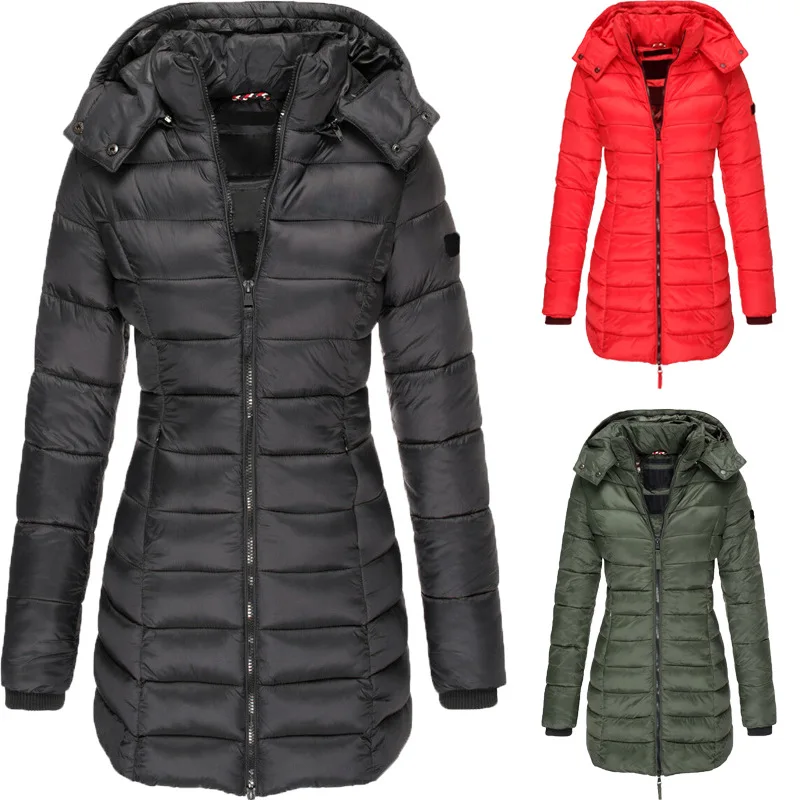 

Winter Women Basic Jacket Coat Female Slim Hooded Cotton Coats Casual Medium-Long Jackets Jaqueta Feminina