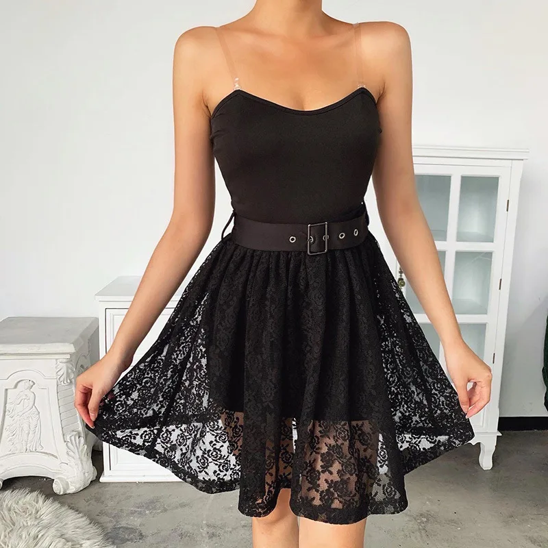 

FS1162D Hot sale sexy women black lace sling dresses
