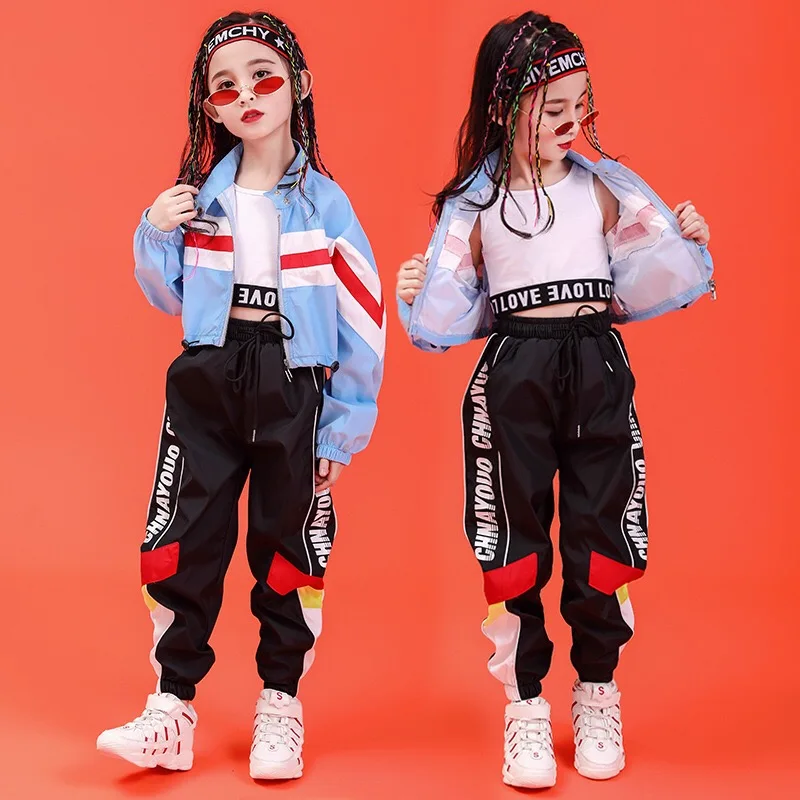 

cool hip hop street dance costume high waist teenage toddler girls' 3 pieces clothing sets, Picture