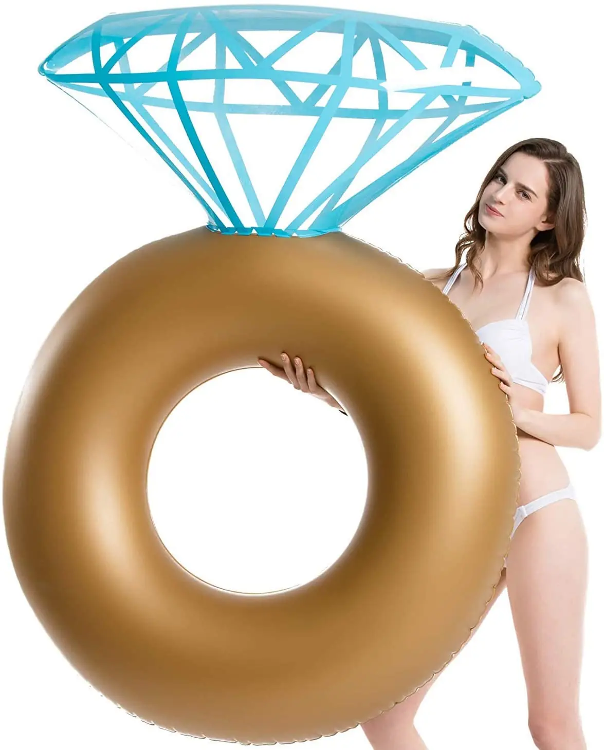 

Inflatable Diamond Ring Pool Float - Engagement Ring Bachelorette Party Float Pool, Yellow