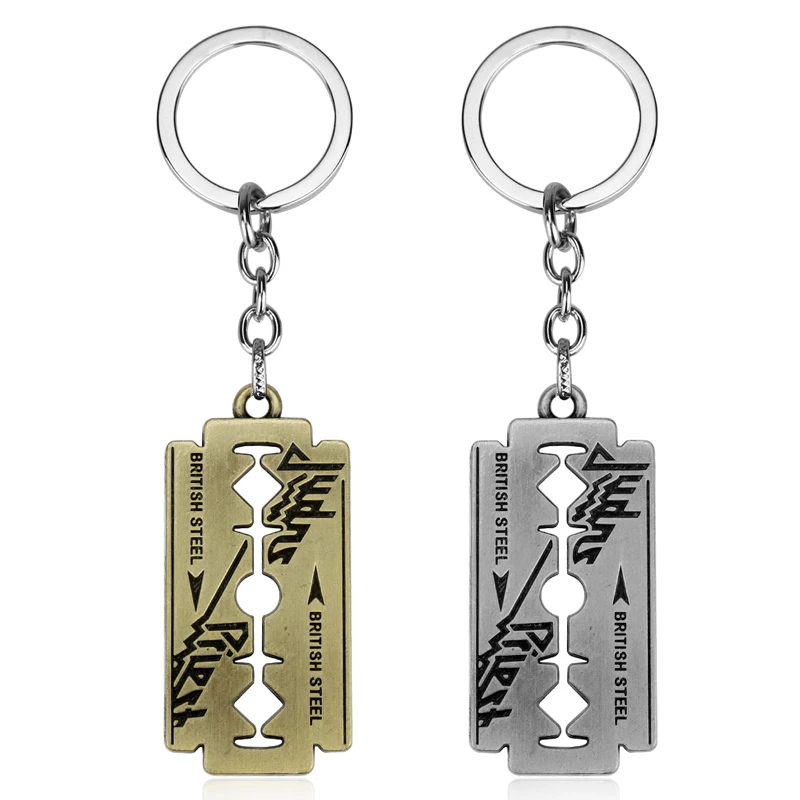 

dongsheng New Fashion Barber Shop 3D Razor Blade Shape Keychain Dog Tag Metal Keyring Chaveiro Key Chain -50, Silver+gold